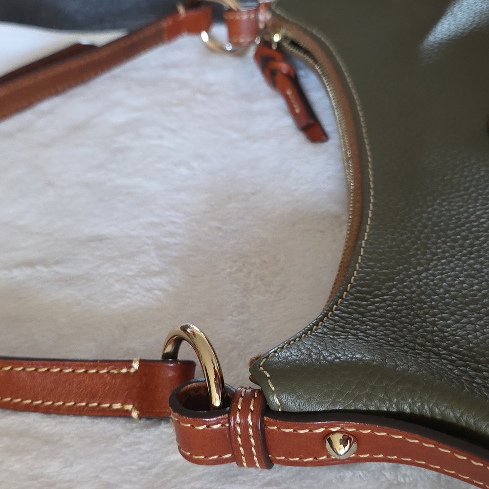 Dooney & Bourke Olive and Tan Pebbled Leather Shoulder Bag - Picture 5 of 11